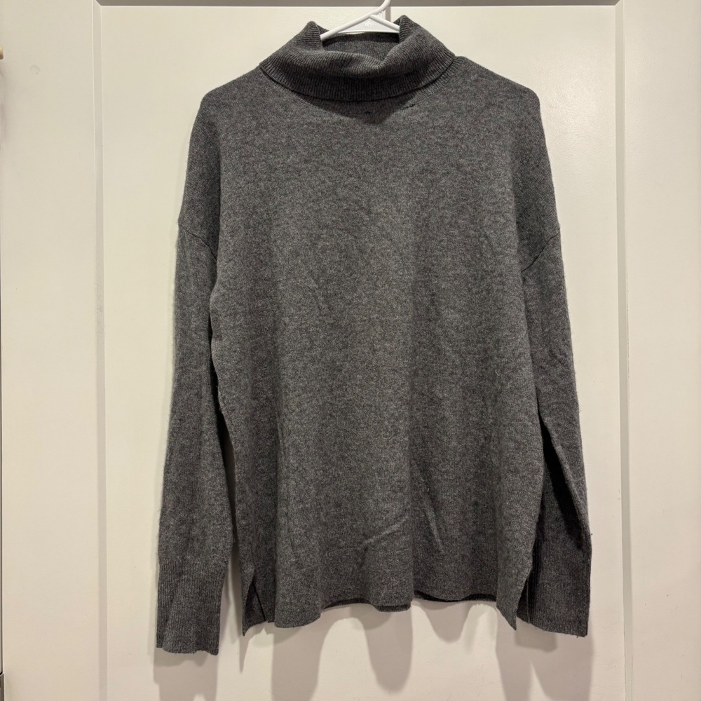 Halogen Womens Gray 100% Cashmere Turtleneck Sweater Size Large Drop Shoulder